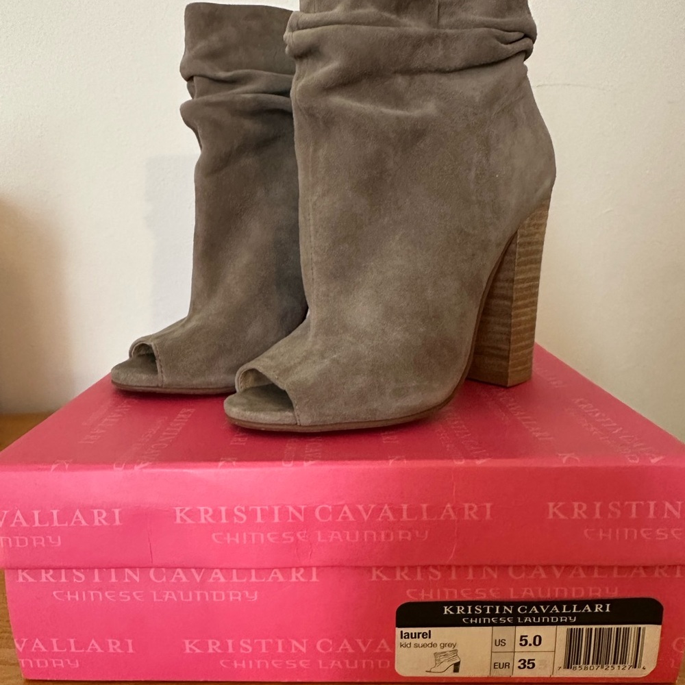 Women's Suede Peep Toe Boots - Gray